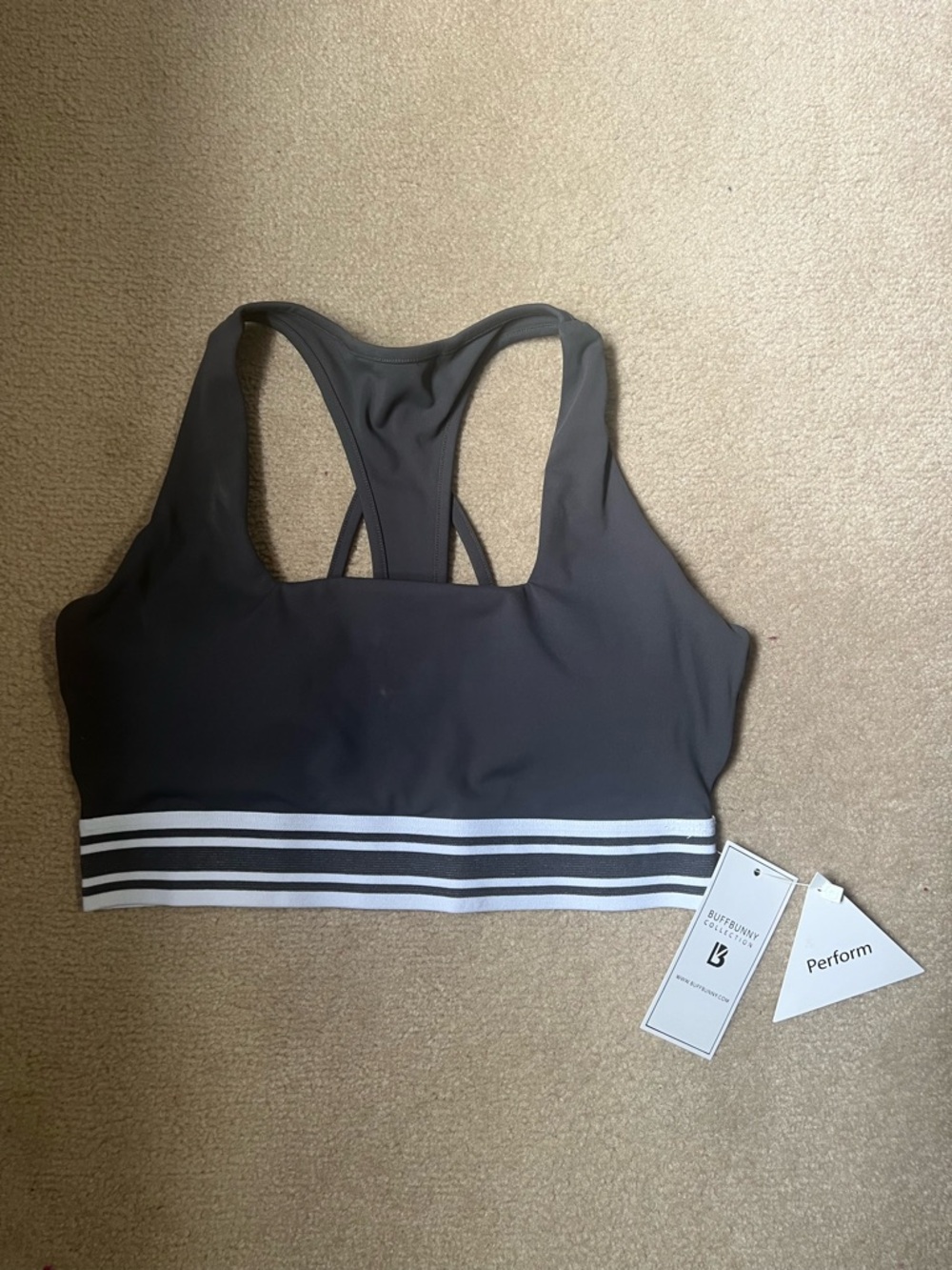 BuffBunny Strappy Sports Bra with White Stripe Band